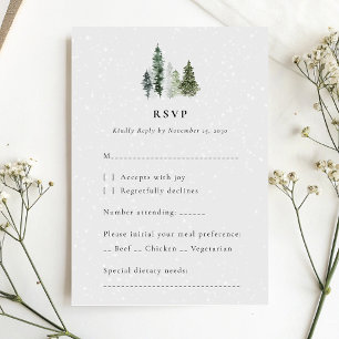 Minimalistische Winter Forest Wedding RSVP Kaart