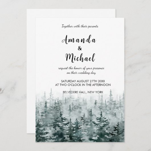 Minimalistische winter huwelijksuitnodiging kaart (Voorkant / Achterkant)