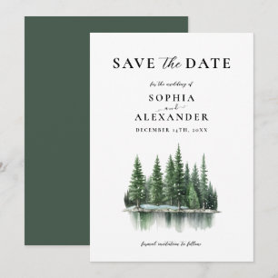 Minimalistische Winter Pine Forest Save the Date Kaart