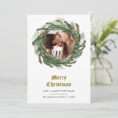 Minimalistische Winter Pine Krans Foto Feestdagenkaart (Staand voorkant)