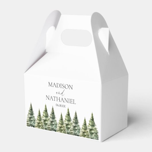 Minimalistische Winter Snowy Pine Tree Forest Wedd Bedankdoosjes (Voorkant Zijde)