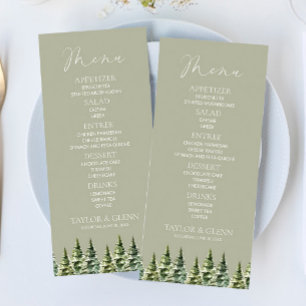 Minimalistische Winter Snowy Pine Tree Forest Wedd Menu