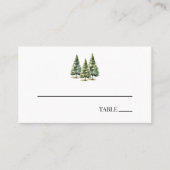 Minimalistische Winter Snowy Pine Tree Forest Wedd Plaatskaartje (Voorkant)