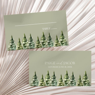 Minimalistische Winter Snowy Pine Tree Forest Wedd Plaatskaartje