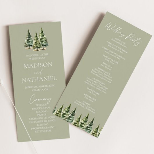 Minimalistische Winter Snowy Pine Tree Forest Wedd Programma