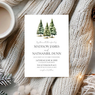 Minimalistische Winter Snowy Pine Trees Wedding Kaart