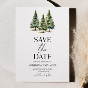 Minimalistische Winter Snowy Pine Trees Wedding Save The Date