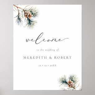 Minimalistische Winter Wedding Pine Branch & Cone Poster