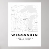 Minimalistische Wisconsin Kaart Kunst - Zwart en W