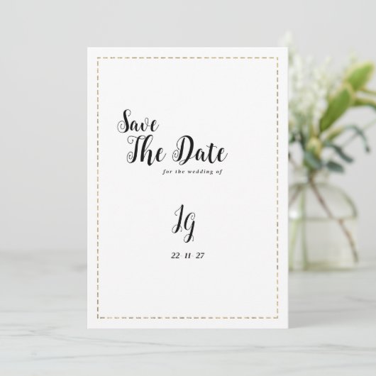 Minimalistische witgouden kalligrafie Save The Dat Kaart (Staand voorkant)