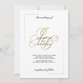 Minimalistische witgouden monogram initiaal bruilo kaart (Voorkant)