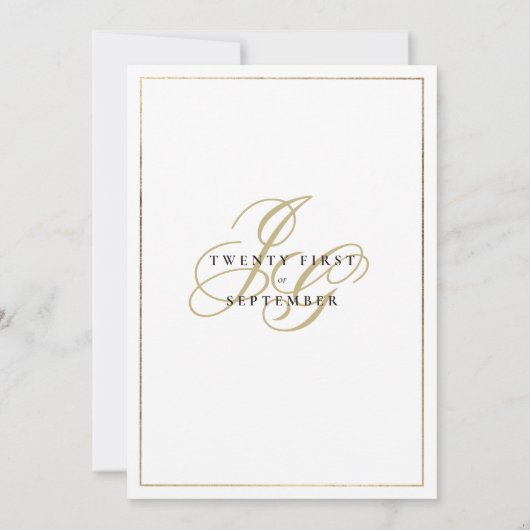 Minimalistische witgouden monogram initiaal bruilo kaart (Achterkant)
