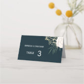 Minimalistische witte bloem marineblauwe plaatskaa (Achterkant)