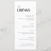 Minimalistische witte bruiloft Drinken Menu (Voorkant)