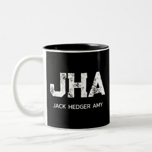 MINIMALISTISCHE WITTE DRIE LETTERS MONOGRAM NAAM Z TWEEKLEURIGE KOFFIEMOK