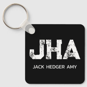 MINIMALISTISCHE WITTE DRIELETTERIGE MONOGRAM NAAM  SLEUTELHANGER