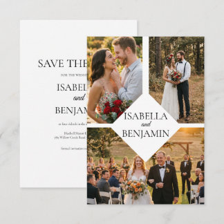 Minimalistische witte drieluik foto save the date