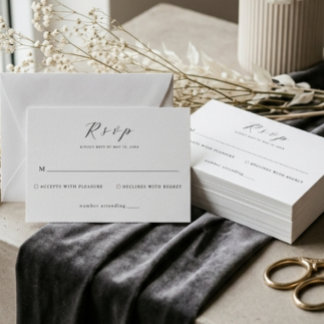 Minimalistische Witte Elegante Bruiloft RSVP Kaartje