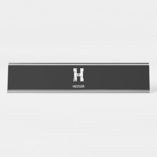 MINIMALISTISCHE WITTE ENKELVOUDIGE LETTER MONOGRAM BUREAU NAAMBORDJE
