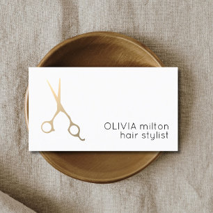 Minimalistische witte faux gouden schaar haar styl visitekaartje