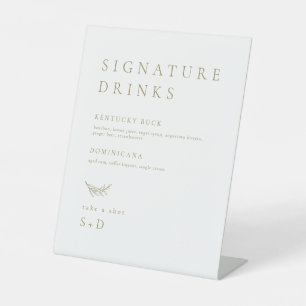 Minimalistische Witte Gouden Handtekening Drink br Reclamebord Met Voetstuk