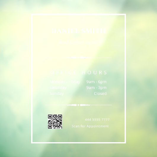 Minimalistische witte kantooruren QR-code Raamsticker (Vel 3)