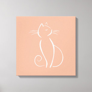 Minimalistische witte kat op roze canvas print