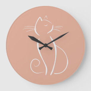 Minimalistische witte kat op roze voeg naam toe grote klok