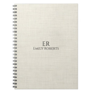Minimalistische witte linnen gepersonaliseerde tek notitieboek