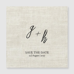 Minimalistische witte linnen  Save Date Initialen