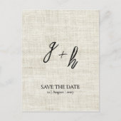 Minimalistische witte linnen Save Date Initialen Aankondigingskaart (Voorkant)