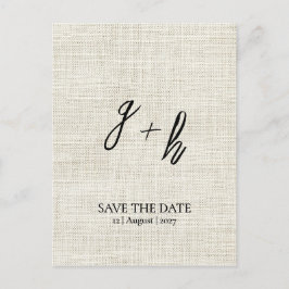 Minimalistische witte linnen  Save Date Initialen Aankondigingskaart