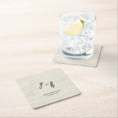 Minimalistische witte linnen Save Date Initialen Vierkante Kartonnen Onderzetter (Insitu)