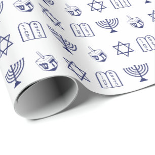 Minimalistische witte marine blauw Joodse iconen C Cadeaupapier
