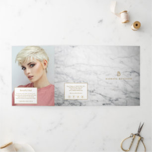 Minimalistische witte marmeren gouden monogram bro drieluik kaart