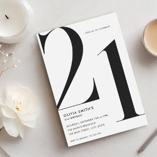 Minimalistische witte moderne chique 21e verjaarda kaart