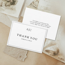 Minimalistische witte monogram bruiloft bedankkaar bedankkaart