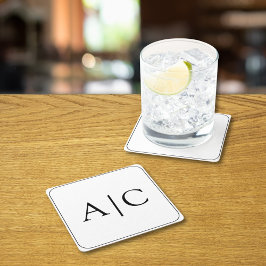 Minimalistische witte monogram bruiloft vierkante kartonnen onderzetter