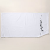 Minimalistische Witte Monogram Naam Hoge Scriptlet Strandlaken (Voorkant)