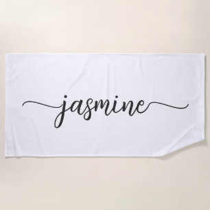 Minimalistische Witte Monogramnaam Grote Scriptlet Strandlaken