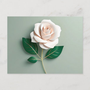 Minimalistische witte roos op groen briefkaart