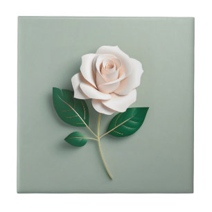 Minimalistische witte roos op groen tegeltje