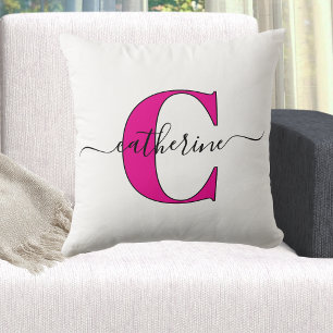 Minimalistische witte roze monogram naam stijlvol kussen