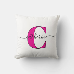 Minimalistische witte roze monogram naam stijlvol kussen