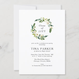 Minimalistische witte rozen groen foto Afstuderen Kaart