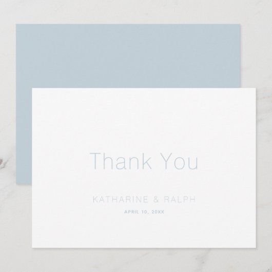 Minimalistische witte stoffige blauwe bruiloft Dan Bedankkaart (Voorkant / Achterkant)