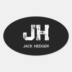 MINIMALISTISCHE WITTE TWEELITTERIGE MONOGRAM NAAM OVALE STICKER