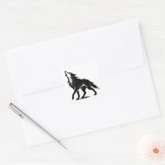 Minimalistische wolf inkt penseelstreek illustrati vierkante sticker