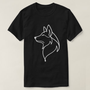 Minimalistische wolfskop-omtrek t-shirt