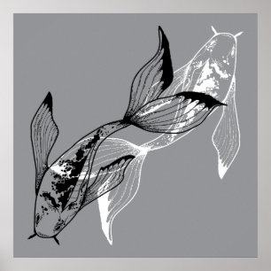 Minimalistische Yin Yang Koi Fish Poster